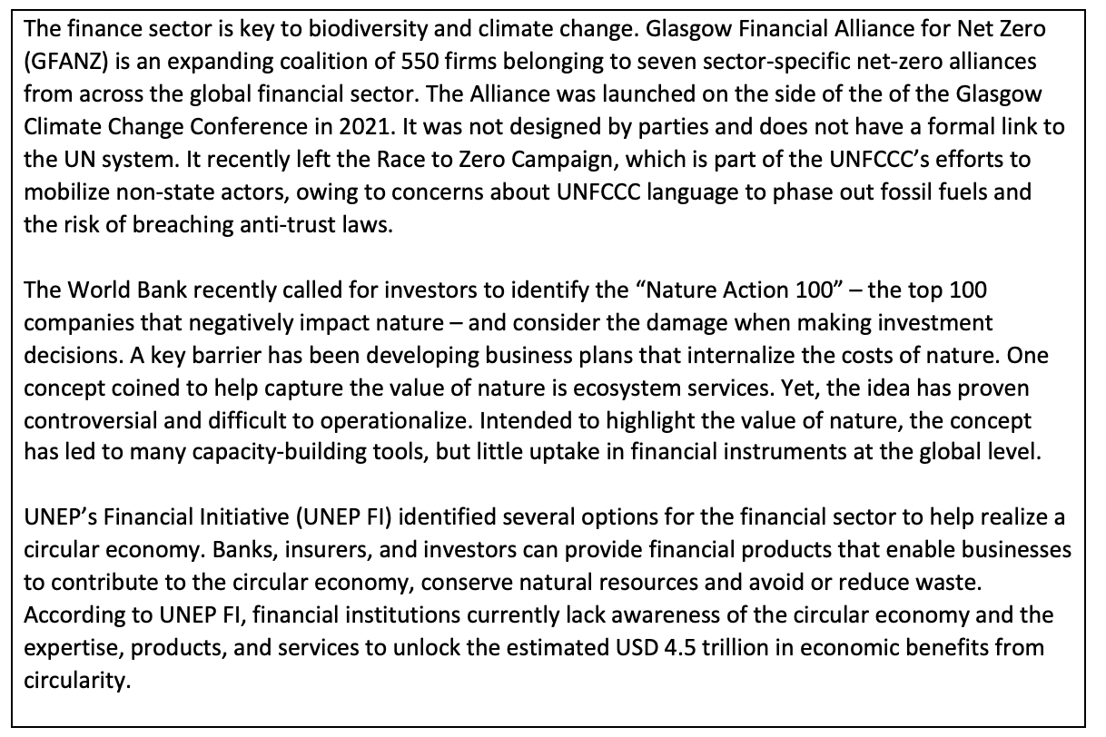 Box 3: The Financial Sector: Experiences from other MEAs