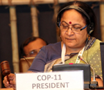 COP 11 President Jayanthi Natarajan, Minister of Environment and Forests, India, gavelled the meeting to a close at 3:02 am.